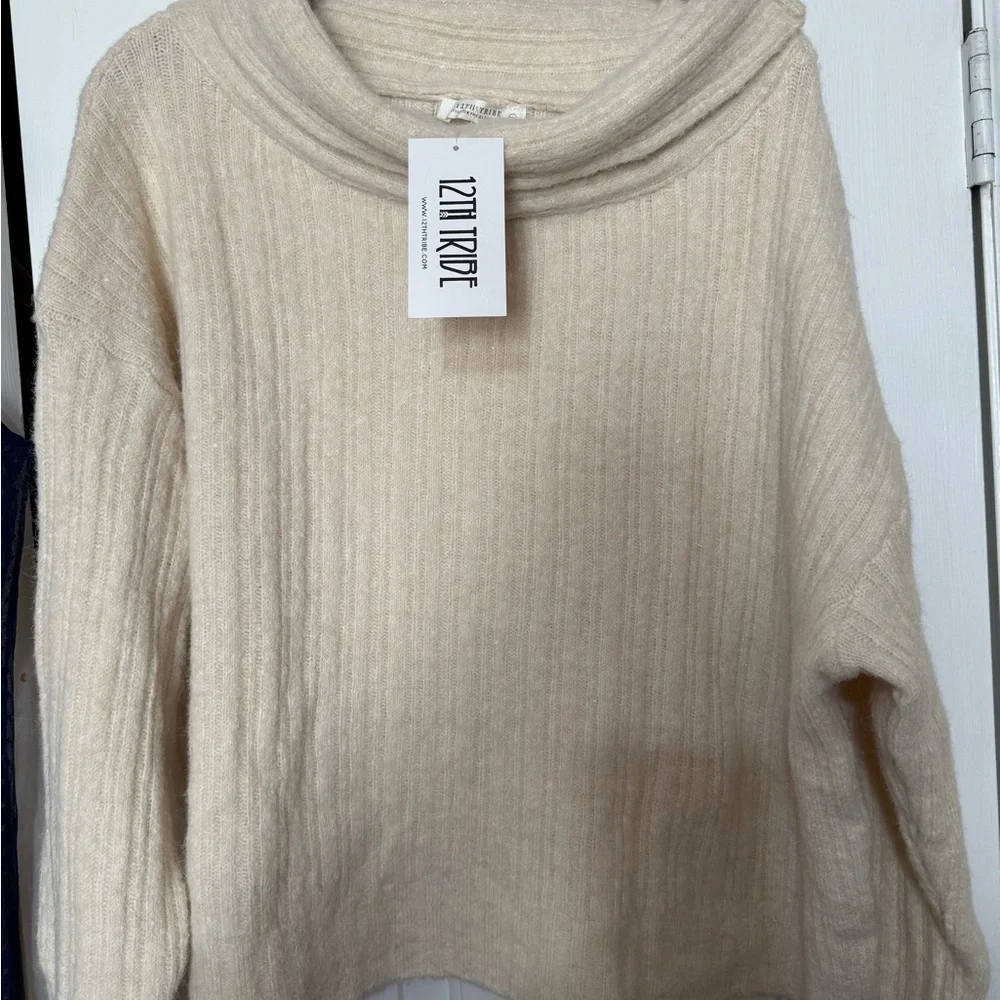 12th Tribe Off-the-Shoulder Beige Sweater - Picture 7 of 7